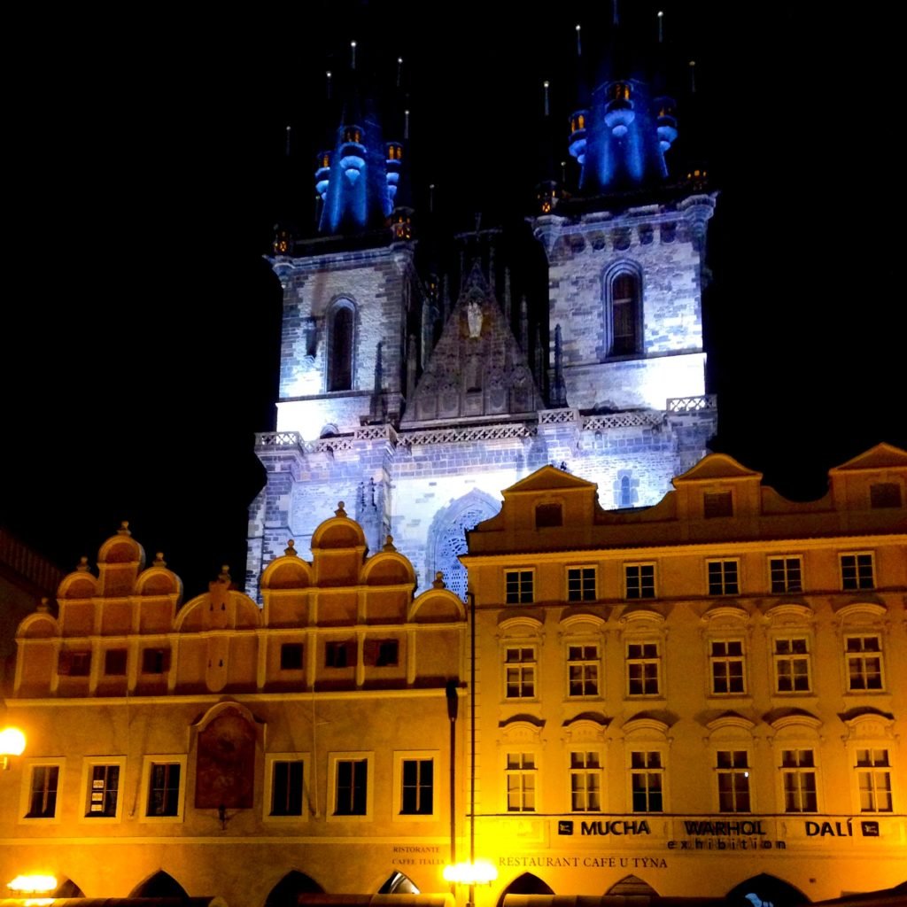 Church of Our Lady before Tyn at night in Prague