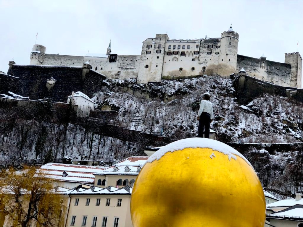 Sphaera sculpture by Stephan Balkenhol in Salzburg, Austria