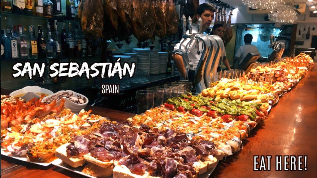 Pintxos (small bites on bread) can be found everywhere in San Sebastian