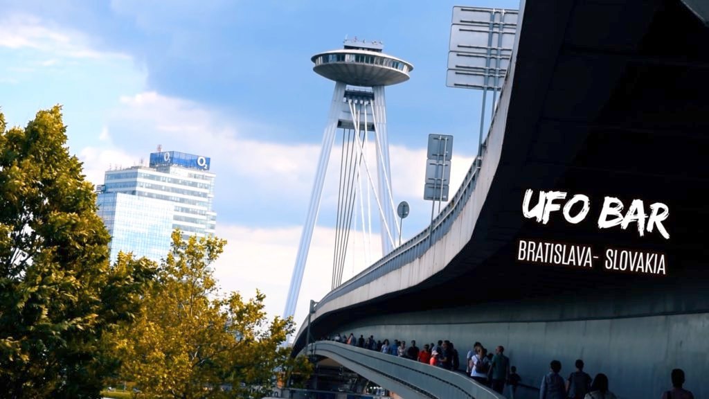 ufo bar is on top of a bridge in Bratislava