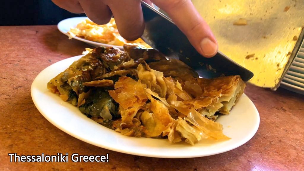 Bougatsa is a pastry made from phyllo dough and either cheese, spinach and meat, or custard. You definitely have to try some when you visit Thessaloniki!