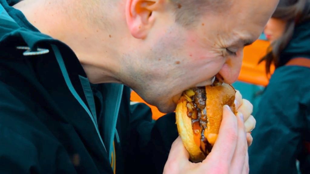 The Korean BBQ Burger from Guerilla Groestl has a sweet bulgogi marinade that will make your mouth water and your burger drip!