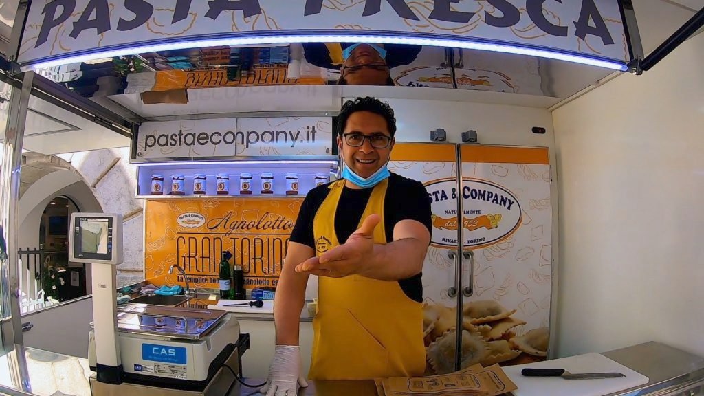 Pasta and Company food truck employee at the weiden farmers market