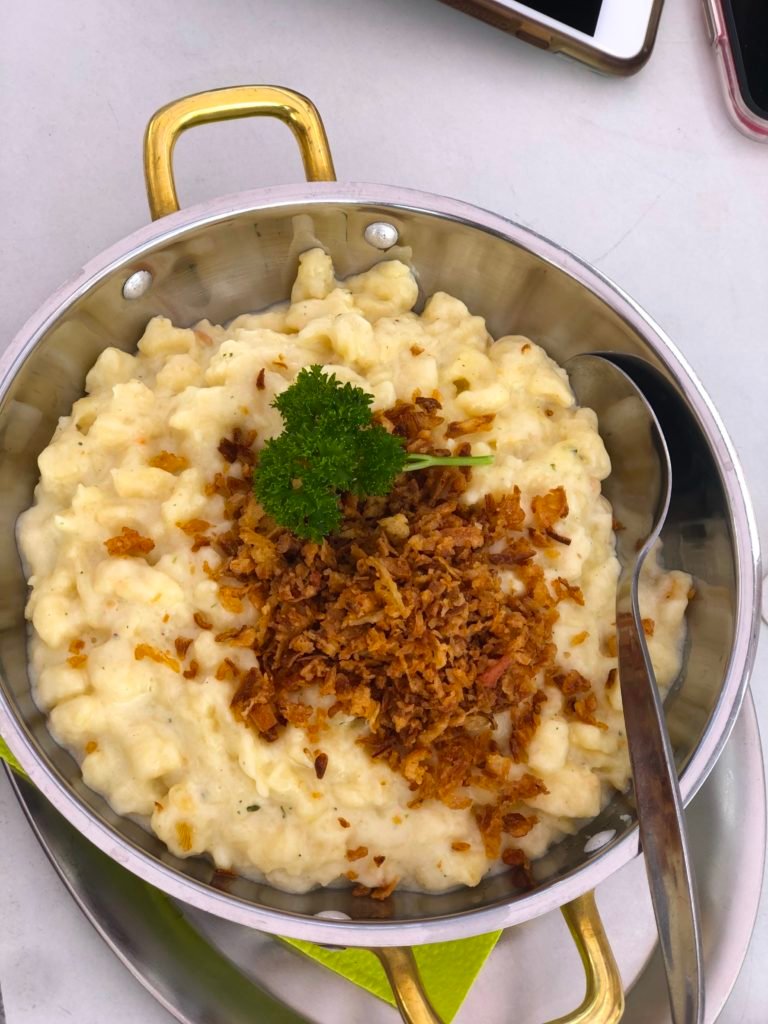 Spätzle dish at Piazza del Monte in Monte Kaolino Hirschau Germany