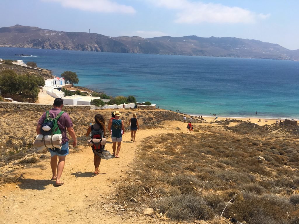 Walking down the cliff to Paralia Agios Sostis beach