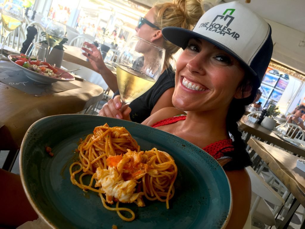 Lobster. pasta at raya restaurant in downtown mykonos island