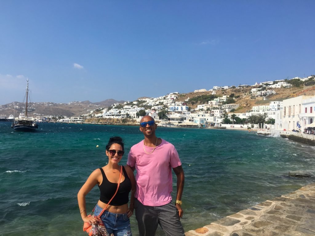 The beach harbor in downtown Mykonos Island
