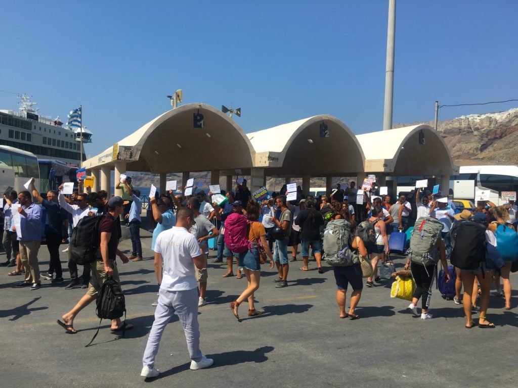 Walking traffic after the cruise arrives in Santorini