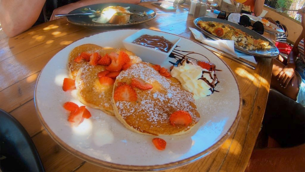 Strawberry and chocolate pancake breakfast in Naxos Greece