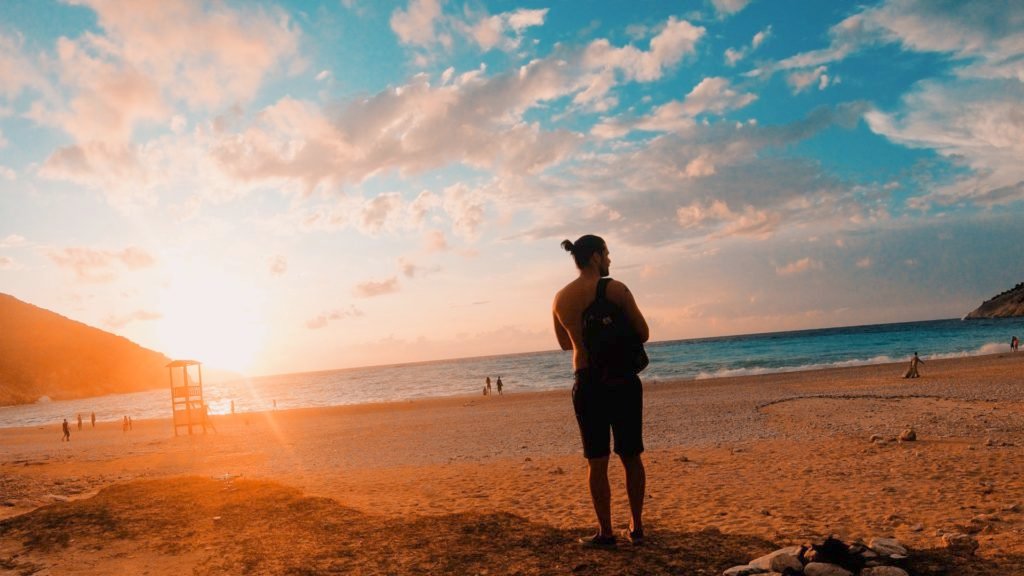 Myrtos beach at sunset in kefalonia beach