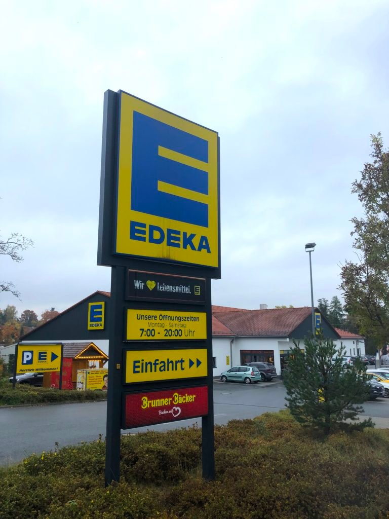 Outside sign of Edeka shopping center in Grafenwoehr Germany