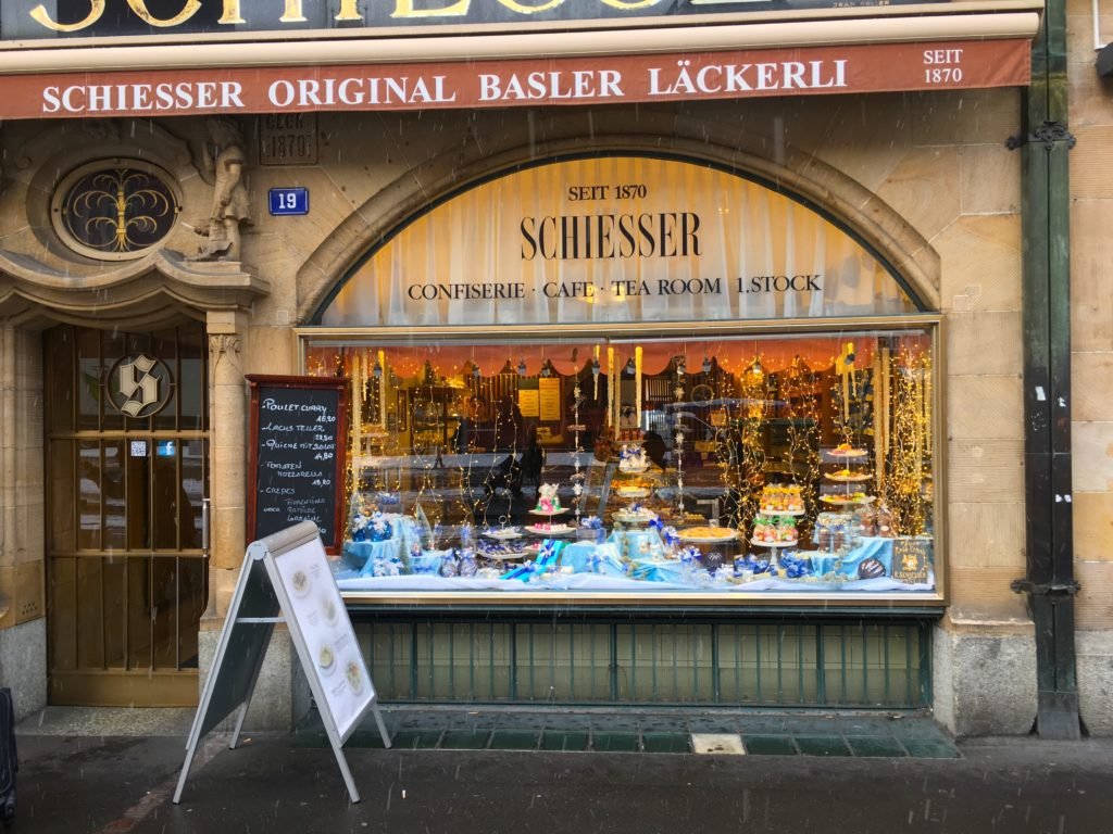 Front entrance to Schiesser Confiserie, one of Basel's oldest chocolate shops