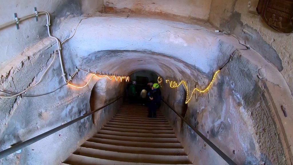 Walking down to the tunnels of the catacombs in Bamberg Germany